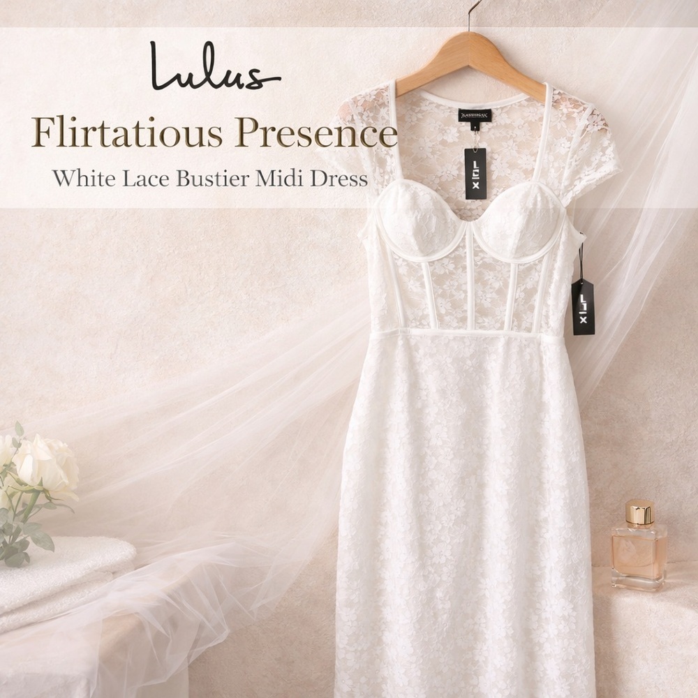 Lulus Flirtatious Presence White Lace Bustier Midi Dress XL NWT